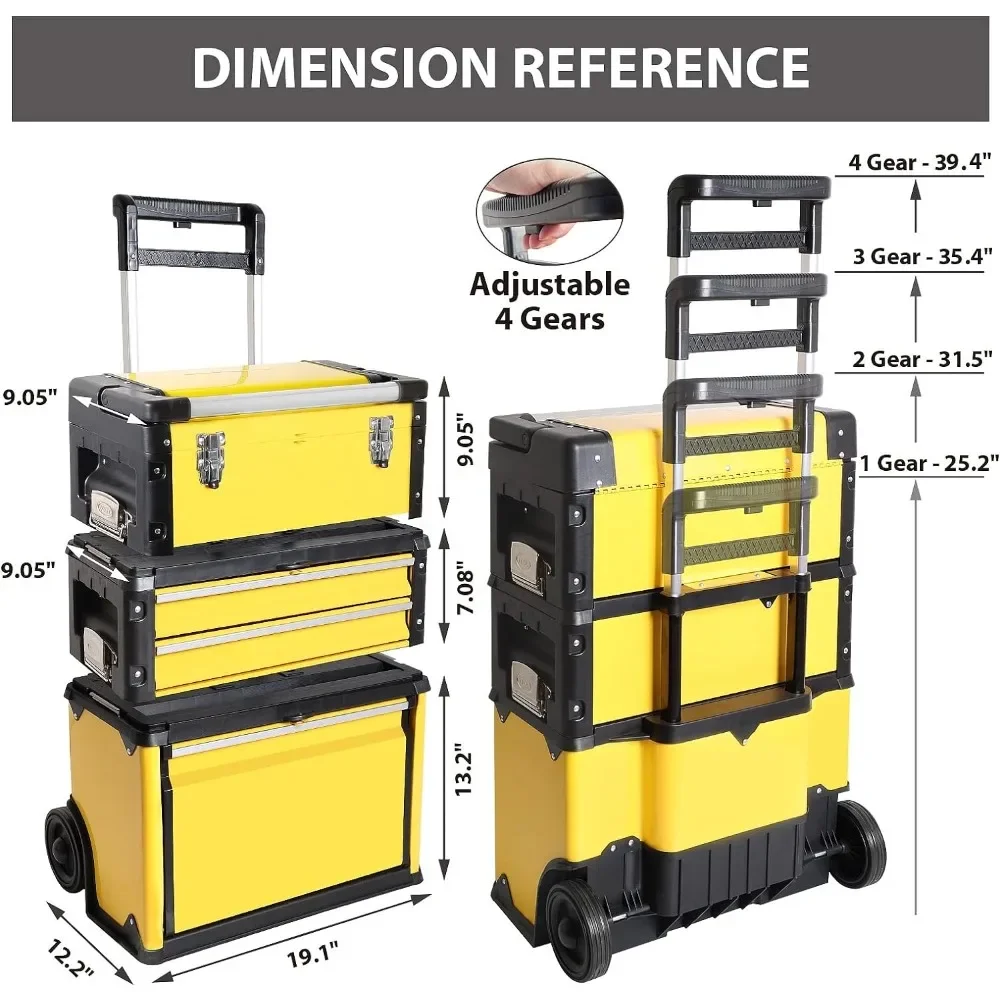 Rolling Tool Box Portable Metal Toolbox Organizer with Wheels and 2 Drawers Separate Rolling Upright Trolley Tool Chest 6