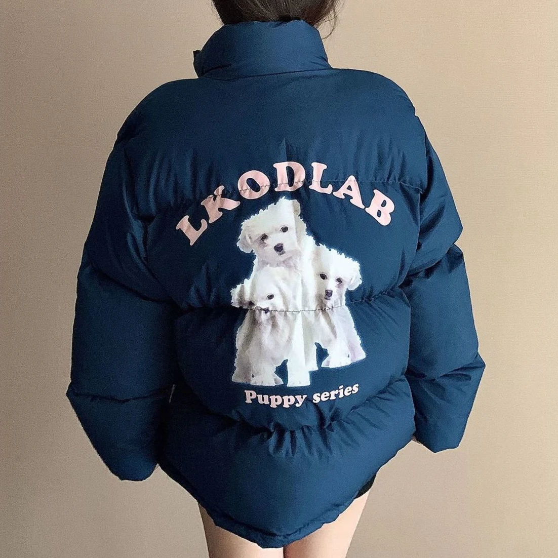 

Korean Cute Dogs Printed Thicken Cotton Winter Parkas Coats Mens Hip Hop Brand Oversized Jackets Outerwear Harajuku Loose Casual
