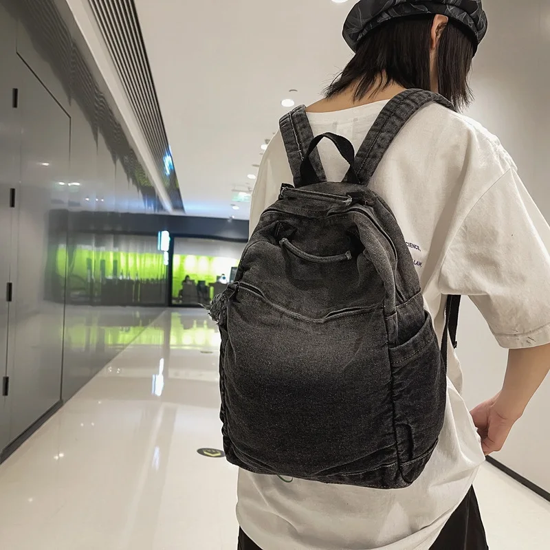 Women's Backpack 2024 New Gradient Washed Canvas Large Capacity Minimalist Denim Fashion Trend Backpack