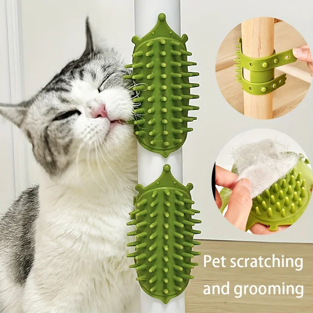Rubber Self-Grooming Cat Scratcher - Wall & Table Leg Mountable, Flexible Bristles, Non-Electric Pet Massage, Fur Removal Tool