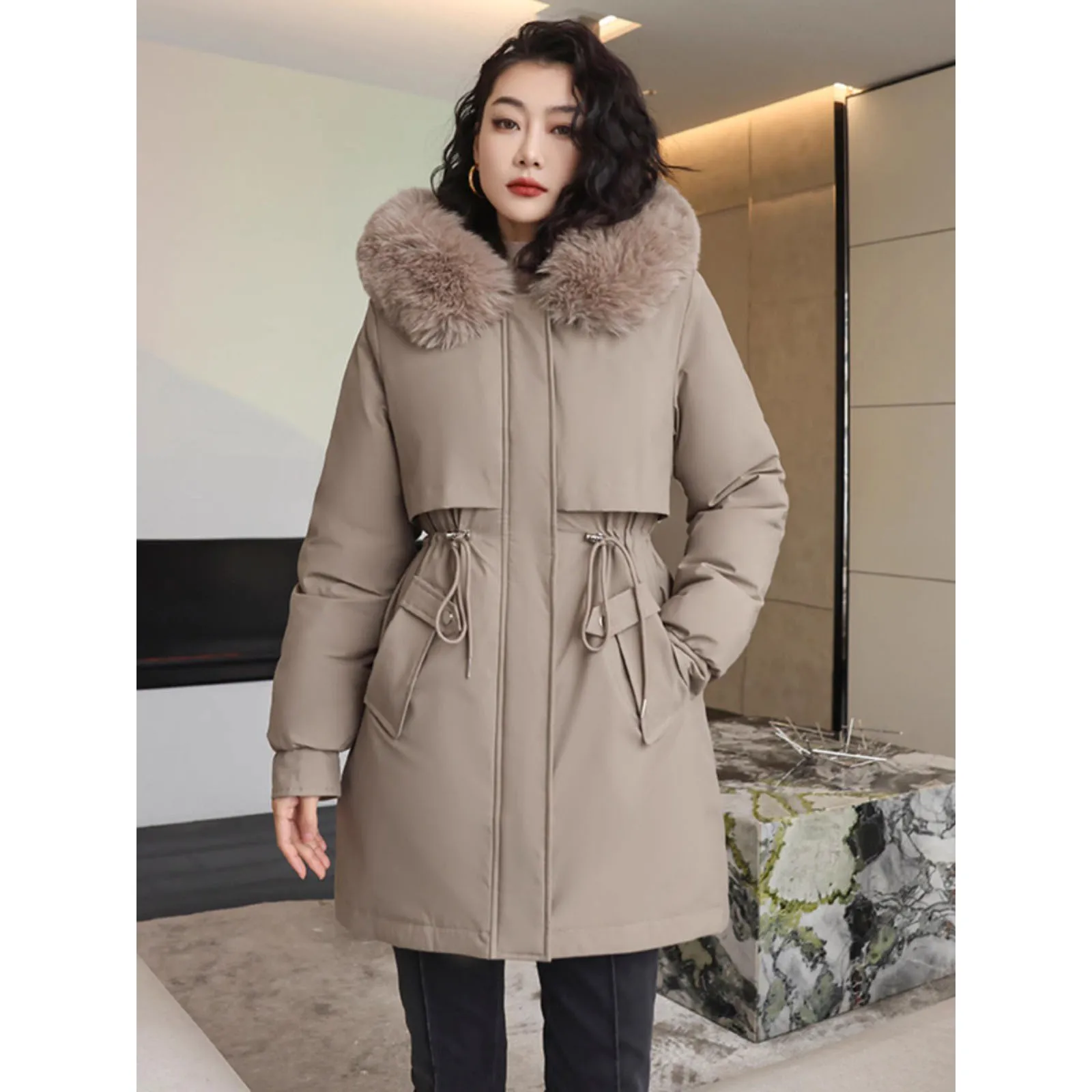 

Parkas 2023 New Winter Fur Liner Long Women Jacket Korean Thicken Warm Cotton Parke Female Add Velvet Coats Overcoat Snow Wear