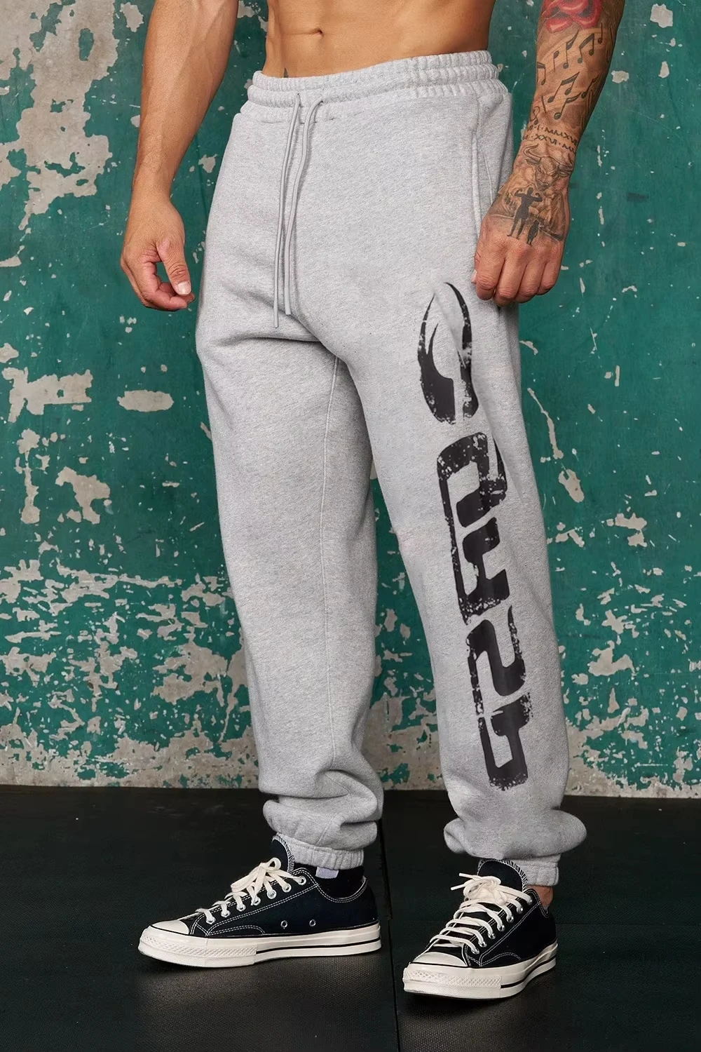 2025 New Gym Gasp Sweet Pants Fitness Exercise Training European Size Loose Pure Cotton Casual Sports Fleece Pants for Men 2