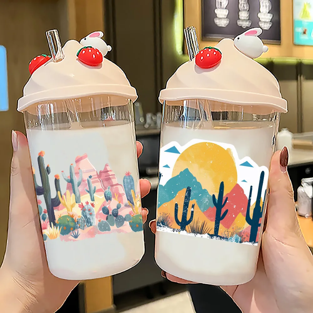 Desert cactus peel waterproof DIY Decals 3D transfers uvdtf crystal stickers 16oz uv dtf cup wraps for Libbey Glasses