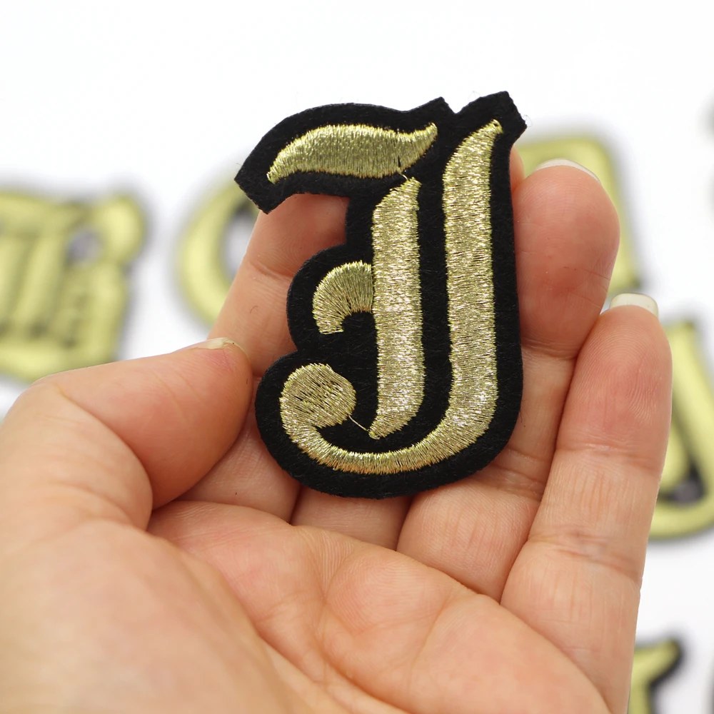 1PC Goldene Griechische Buchstaben Stickerei Patches Eisen Auf Buchstaben Patch A-Z Patch Gestickte Patch Nähen Auf Patch für Kleidung Name Diy – Detail 12