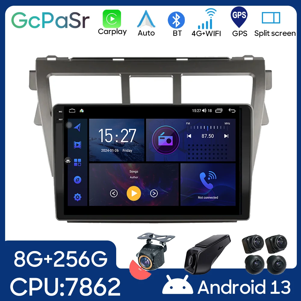 

Автомагнитола для Toyota VIOS Yaris 2007-2012, GPS-навигация, головное устройство, мультимедийный видеоплеер, Android, авто, 5G BT, 2din DVD