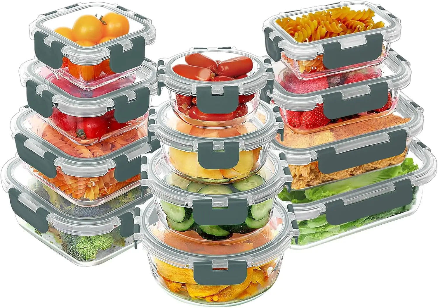 24 Pieces Glass Food Storage Containers Set, Airtight Glass Lunch Containers, Glass Meal Prep Containers with Lids,Exclusive 2