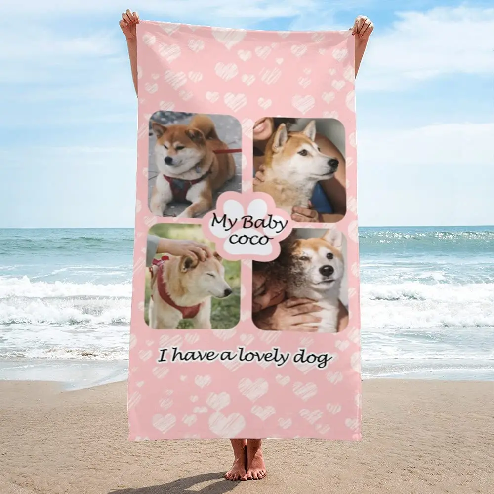 Personalised Beach Towel With Photo Collage Custom Bath Towel_voghion.com