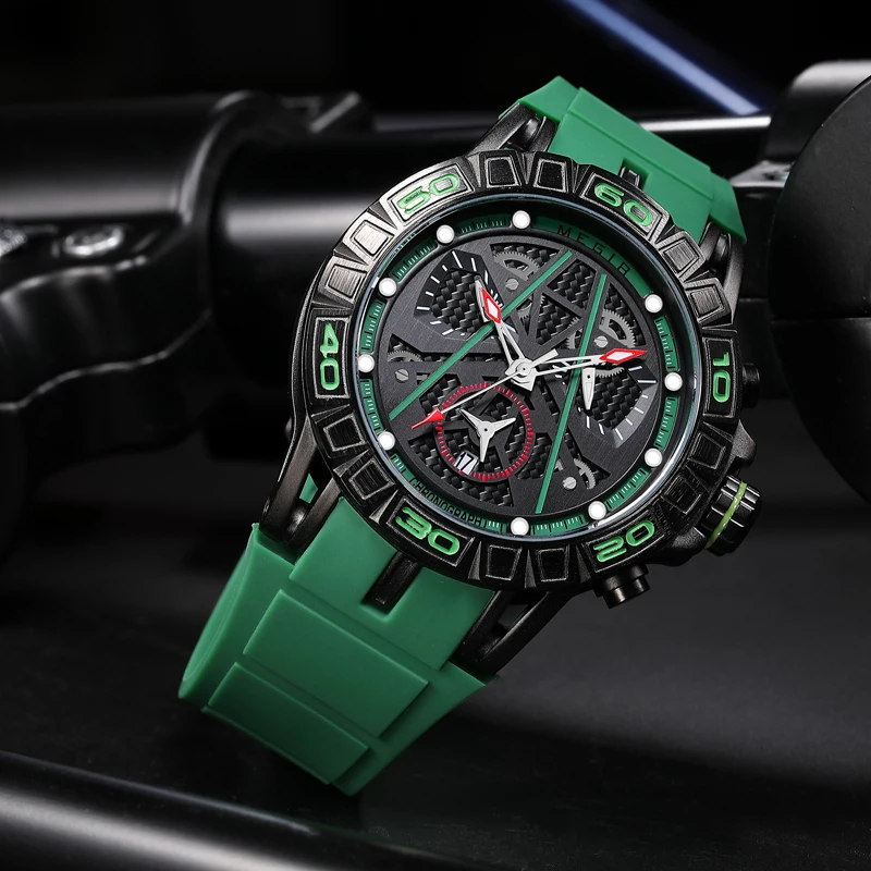 MEGIR New Quartz Watch for Men Military Sport Silicone Strap Waterproof Luminous Chronograph Mens Watches Top Brand Luxury Clock