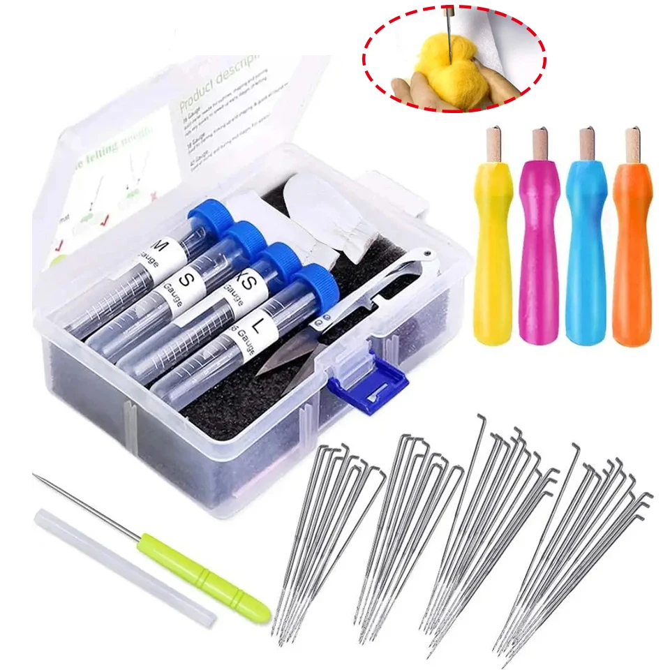 

KAOBUY 51PCS Needle Felting Tool Kit With Colored Wood Handle, Awl, Storage Box For Needle Felt Needle Felting Tools