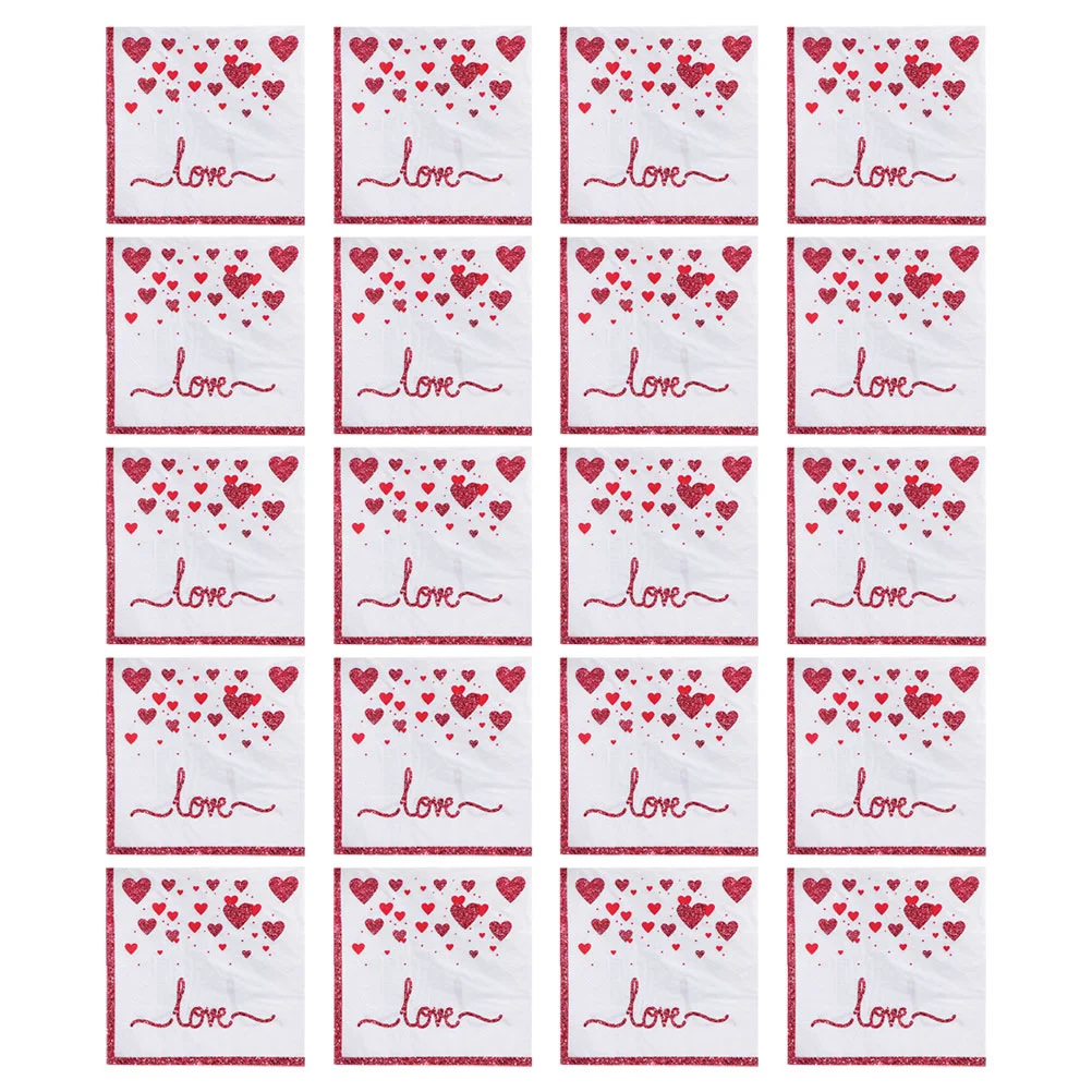 20 Pcs Valentine's Day Napkin Valentines Heart Napkins Wedding Tissues Cake Flower Paper