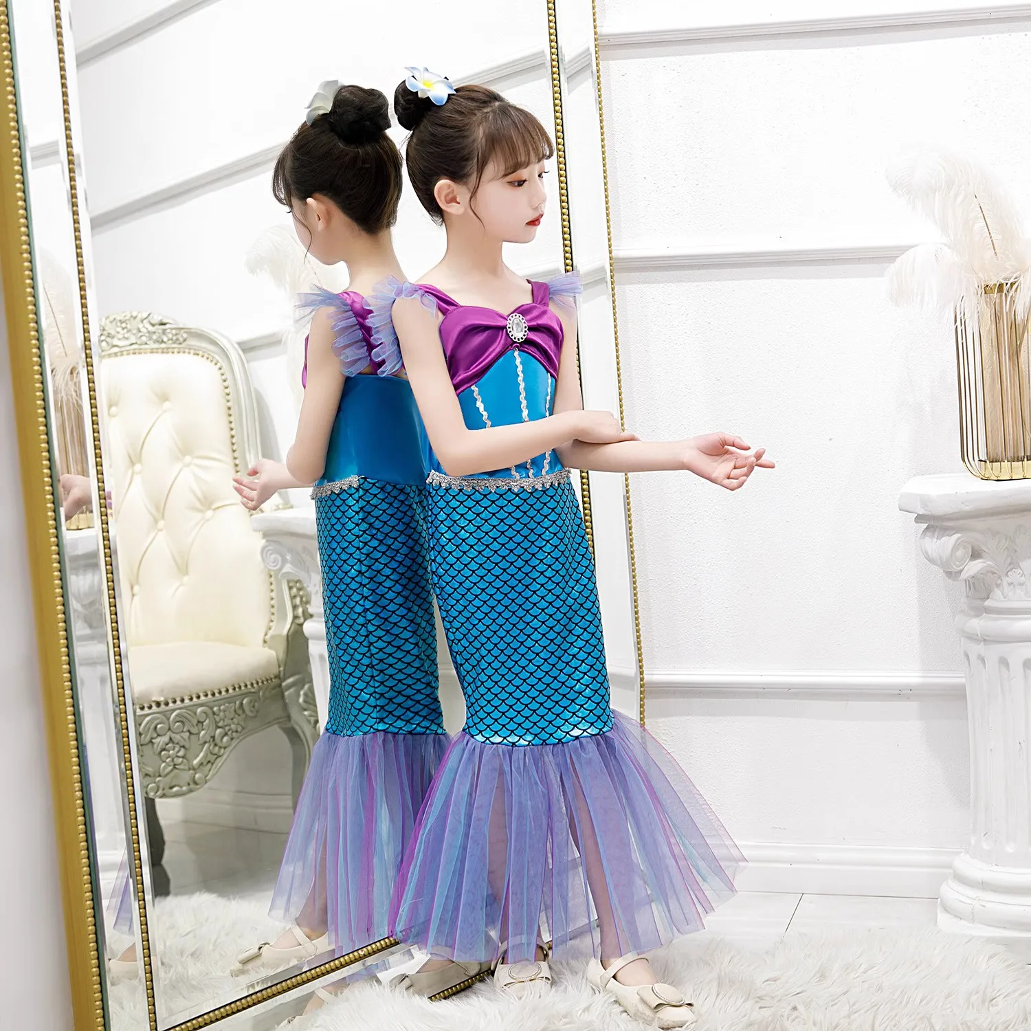 

New Girls' Mermaid Playsuit Halloween Costume Kindergarten Fairy Tales Mermaid Princess Performance Dress