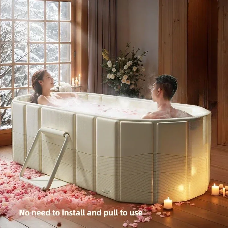 Adult Bath Tub Can Lie Down Household Bath Tank Full Body Foldable Tub Sauna Barrel Thermal It Folded for Easy Storage