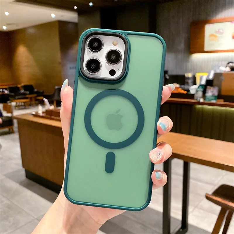 thumbnail image 1 of Transparent Matte Magnetic Case For iPhone 15 14 13 12 11 Pro Max Plus Phone Cases For Magsafe Wireless Charge Cover Accessories, 1 of 5