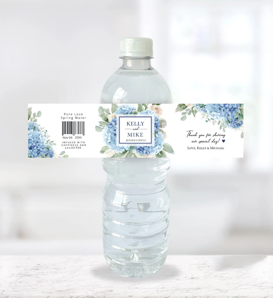 thumbnail image 1 of 30 piezas, etiquetas personalizadas con diseño floral para botellas de agua de boda, pegatinas, cumpleaños, aniversario, impermeables, 1 of 5