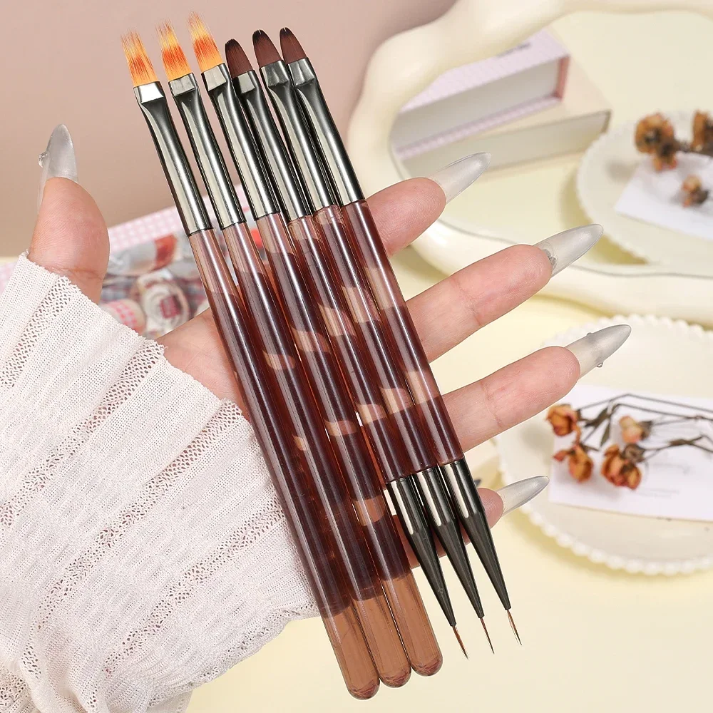 Soft Nail Art Liner Brush Double-end Microfiber Wool Professional Smudging Painting Gradient DIY Nails Gel Brushes Manicure Pen 5
