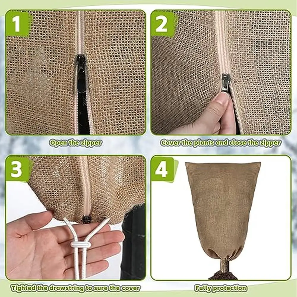 6-Pack Winter Plant Freeze Protection Bags 39.4" x 31.5" Burlap Covers Drawstring Zipper Versatile Garden Frost Cloth Roses
