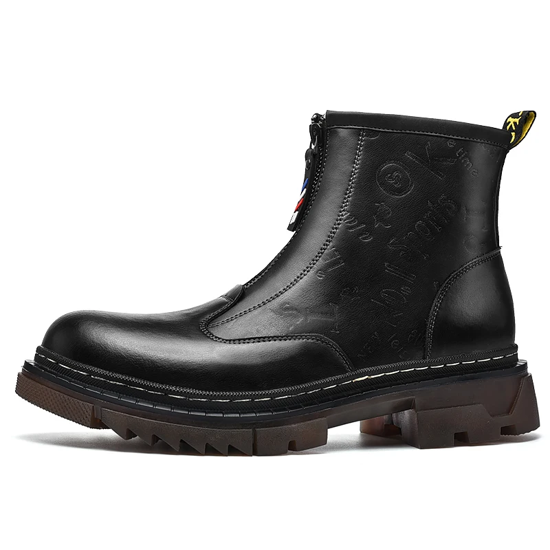 

New Exquisite Handmade Men's Noble GENUINE Leather Front Zipper Design Casual Fashion High-end Luxury Boots Plus Size 38-46