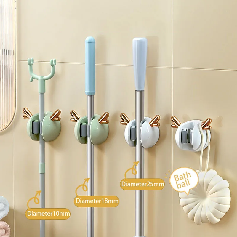 

Wall Mounted Mop Broom Holder Elk Horn Punch-free Hook Self-adhesive Storage Hanger Rack Organizer Bathroom Kitchen Accessories