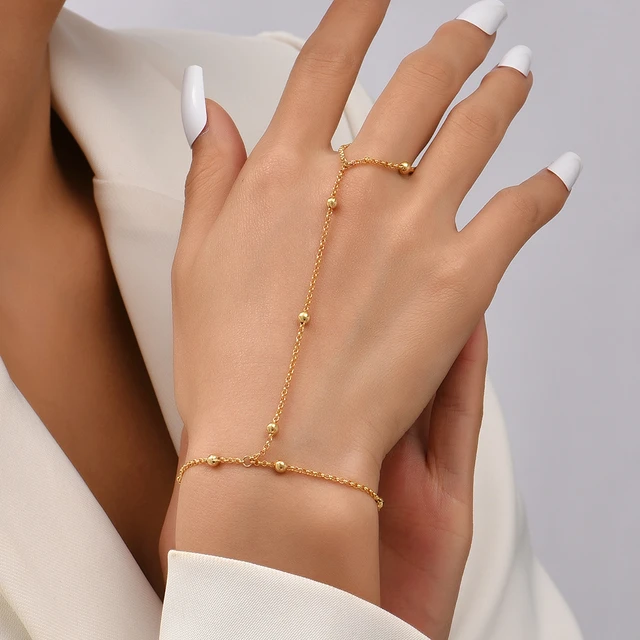 Buy Lucky Jewellery Elegant White Color Gold Plated 1 Pair Finger Ring  Bracelet for Girls & Women (318-L1HM-09-W-2) Online at Best Prices in India  - JioMart.