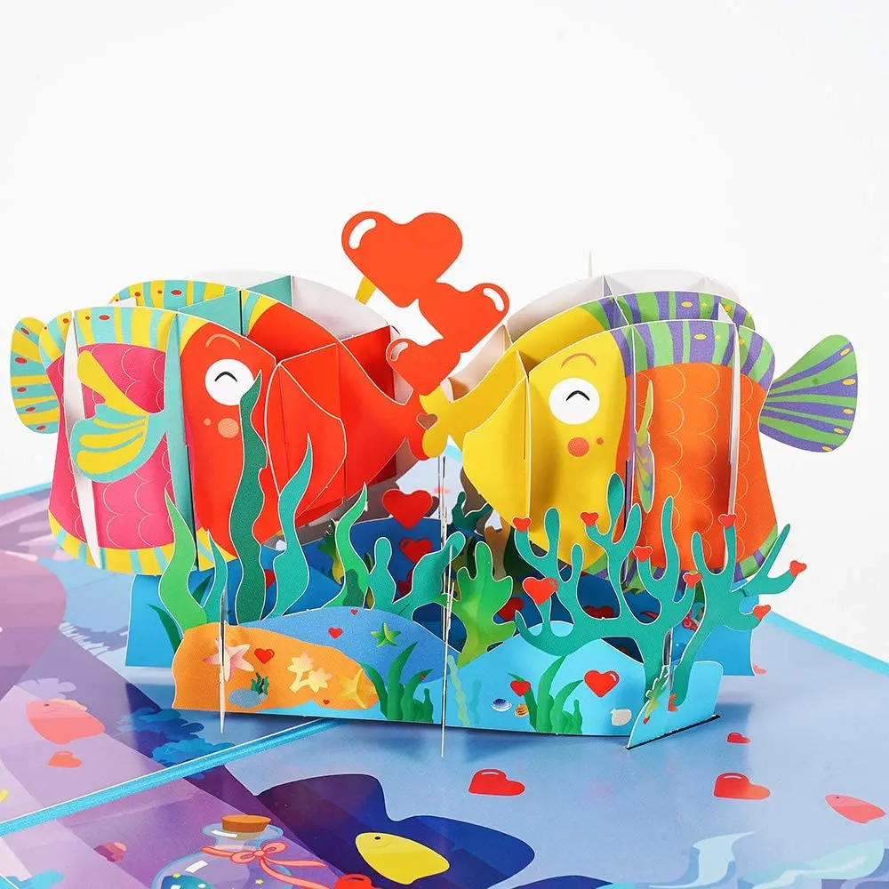 Kiss Fish Pop Up Cards Romantic 3D Valentines Day Card for Couples Romantic Anniversary Card Valentines Day Gift