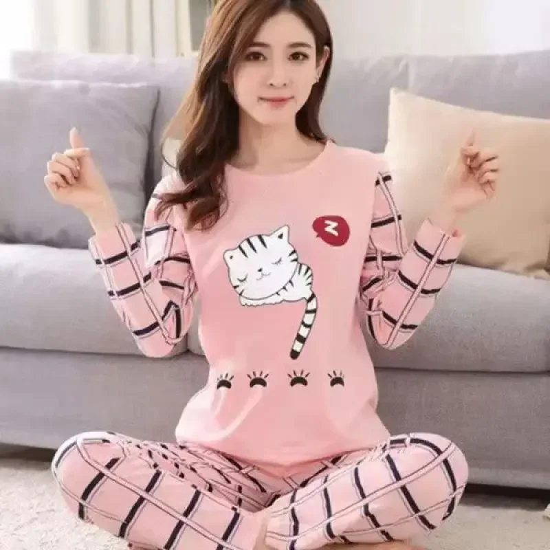 

Sets Mujer Big Size 5XL Plaid Sleepwear Piece Autumn Pajamas Summer Women's 2 Cartoon Homewear Pjs Pyjama Loungewear Pijama