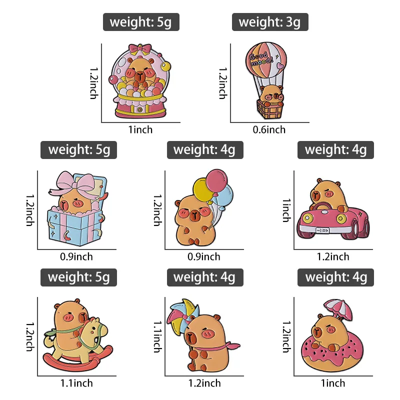3-9 teile/satz Cartoon Capybara Rote Ohren Kaninchen Panda Katze Emaille Pins Anime Filme Fahrzeug Kugel Broschen Revers Abzeichen schmuck Geschenk – Detail 2