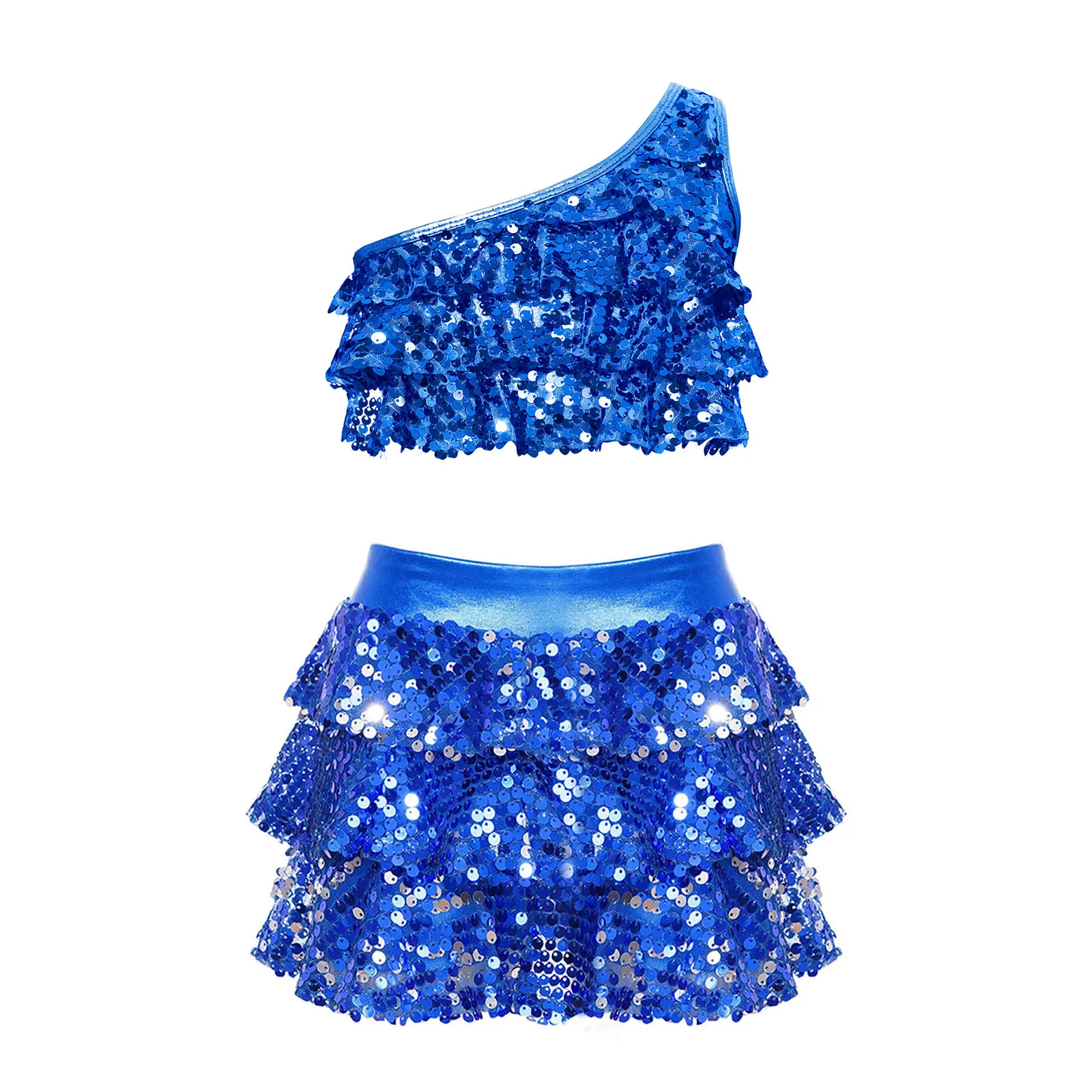 thumbnail image 1 of Chicas moderno Jazz Latino Salsa Samba Rumba danza traje de actuación metálico brillante lentejuelas Crop Top con falda pantalones cortos Culottes, 1 of 5