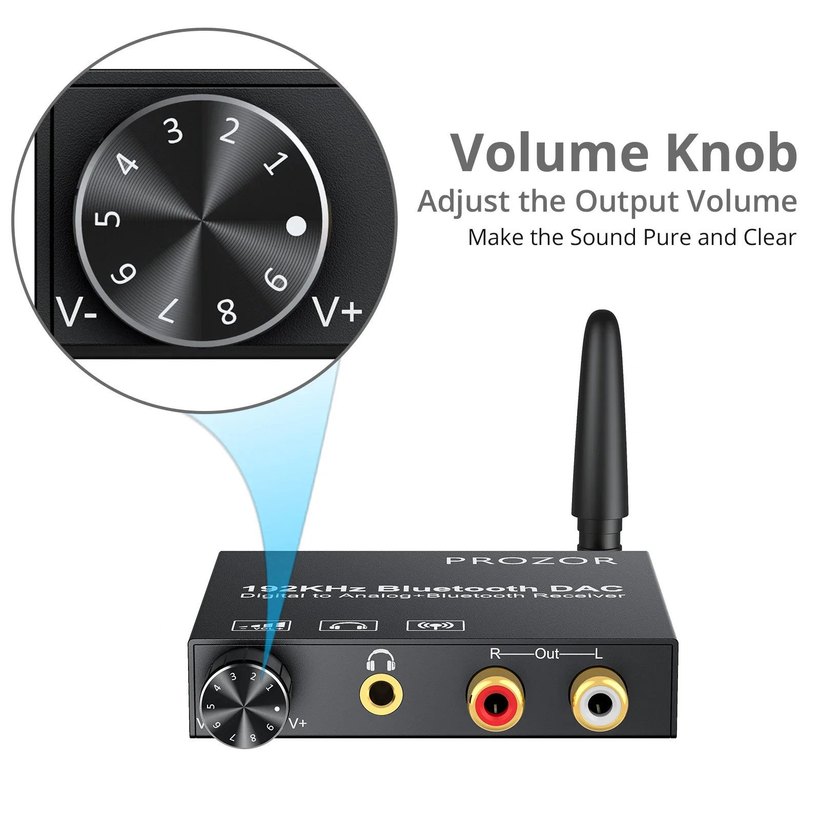 Audio Converter Adapter 192kHz DAC Bluetooth-Compatible Receiver Volume Control Digital Optical Coaxial Toslink to Analog