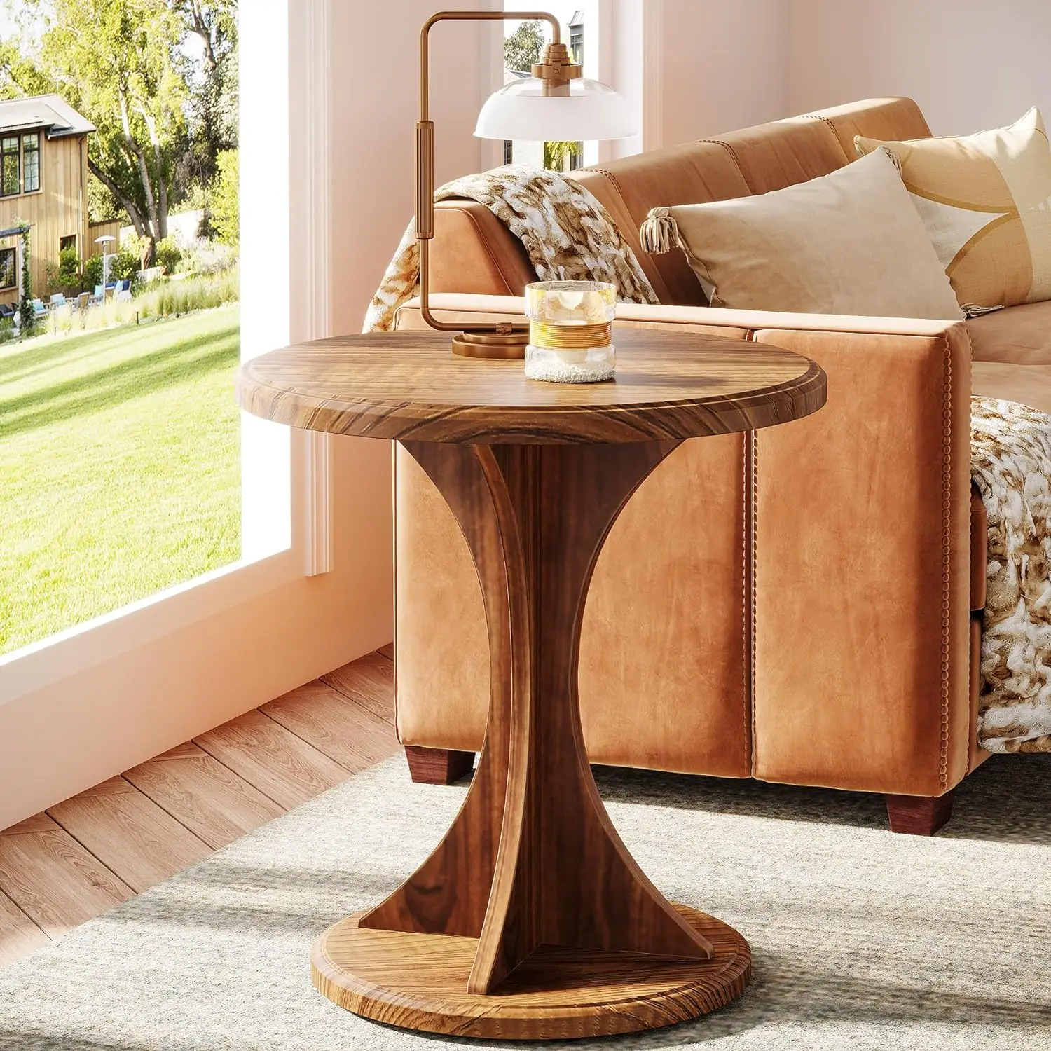 Round End Side Table Wood Small Sofa Chair Side Table for Living Room,Mid-Century Bedside Nightstand for Bedroom, Accent Table