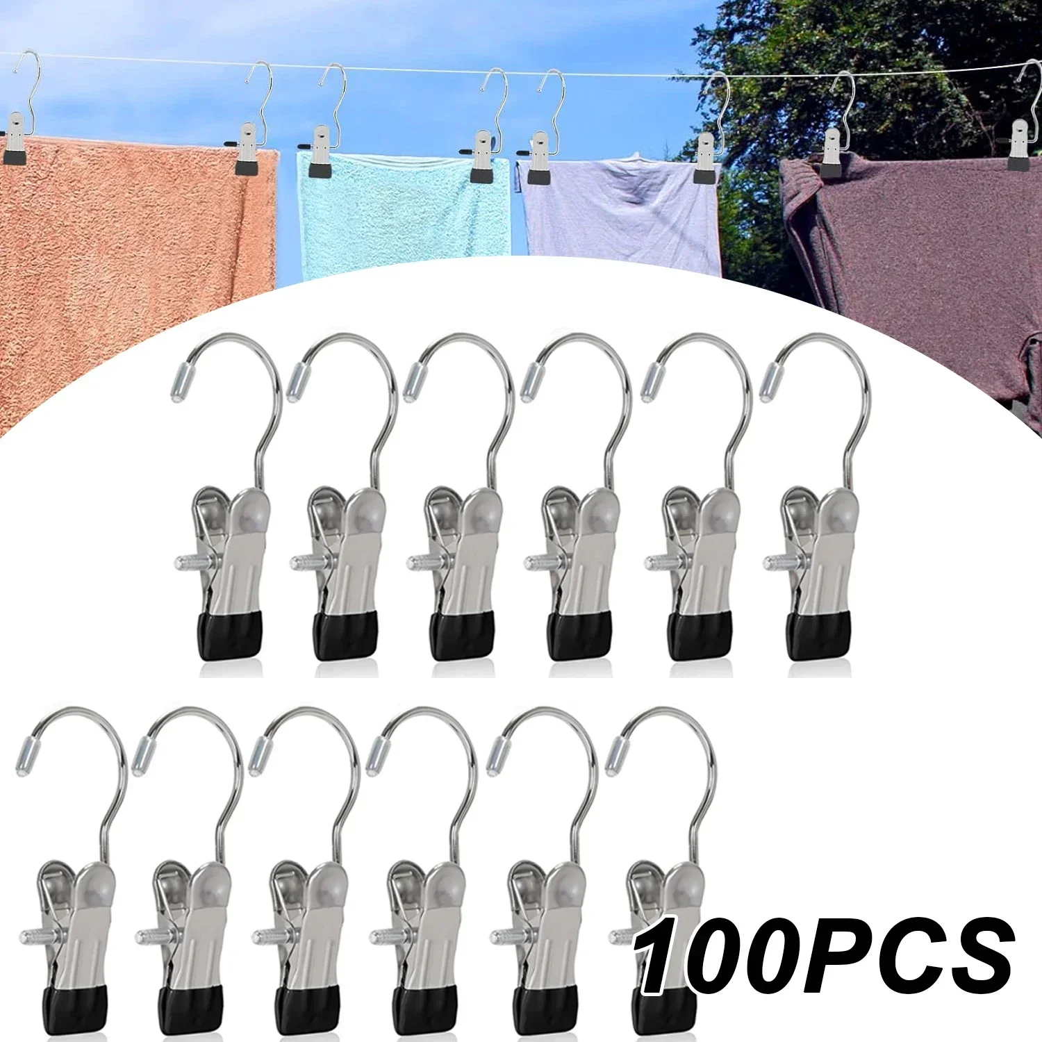 Windproof Clothespins 10-100pcs Stainless Steel Laundry Clothes Pegs Hook Portable Hanging Clothes Clip Wardrobe Organizer Hanger