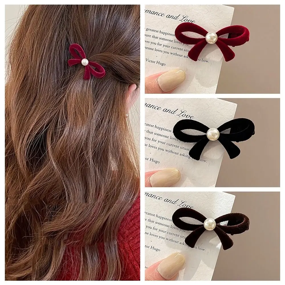 

Жемчужная бархатная заколка для волос простой красный бархатный бант заколка для волос заколка в Корейском стиле головной убор женские аксессуары для волос