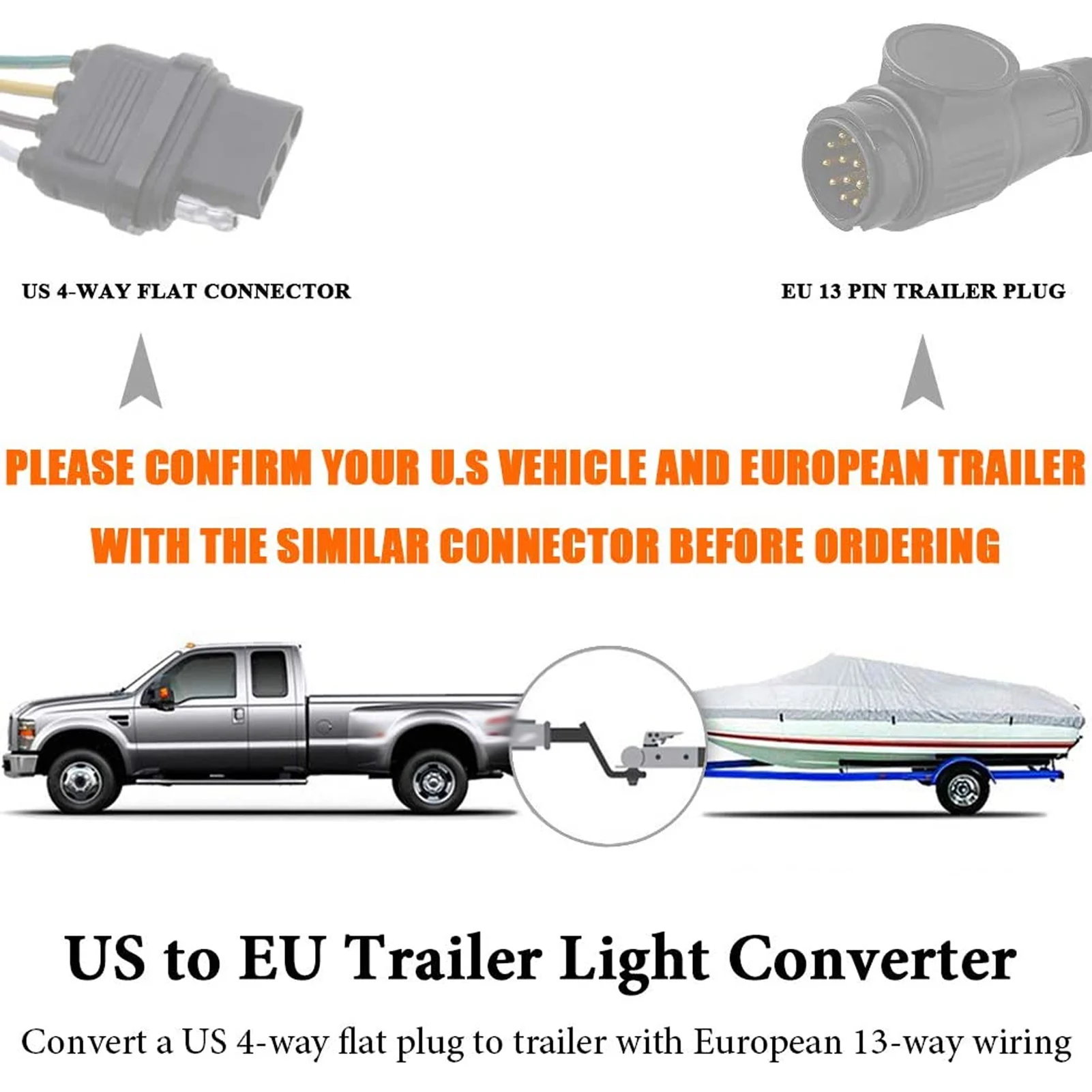 Portable Trailer Connector US 4‑pin Flat Plug To EU 13‑pin Trailer Light Circuit Wiring Converter