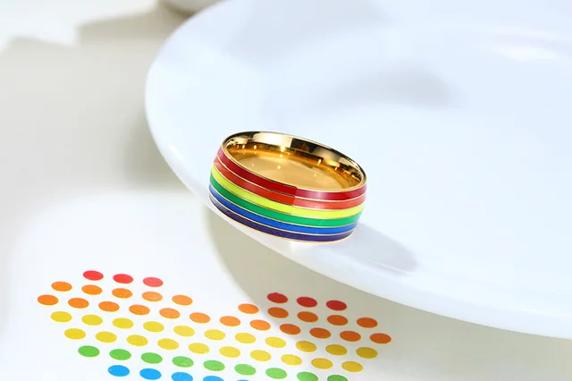 Anello Da Uomo Spinner LOVE Con Smalto Arcobaleno Intarsio In - Foto 12