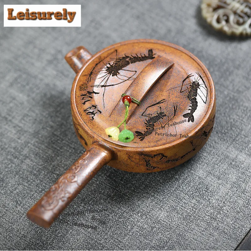 180ml Yixing Purple Clay Teapots Handmade Side Handle Pot Raw Ore Wood-fired Porcelain Mud Tea Brewing Kettle Zisha Tea Set Gift