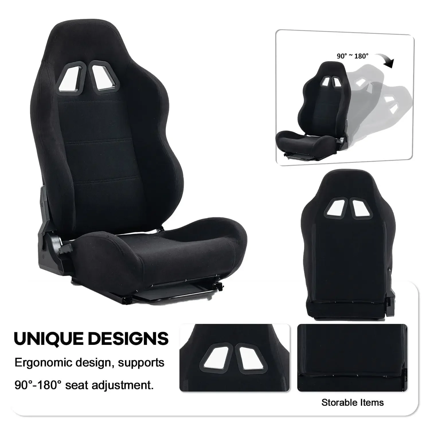 Aluminum Racing Simulator Cockpit, Triple Monitor Mount, Black Seat, Compatible Logitech/Thrustmaster/Fanatec, Multi-Adjustable 4