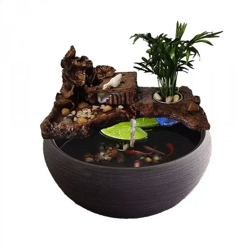 

Circulating Water Aerating Fish Tank Fish Basin round Waterfall Fountain Landscape Ceramic Household decorations and ornaments
