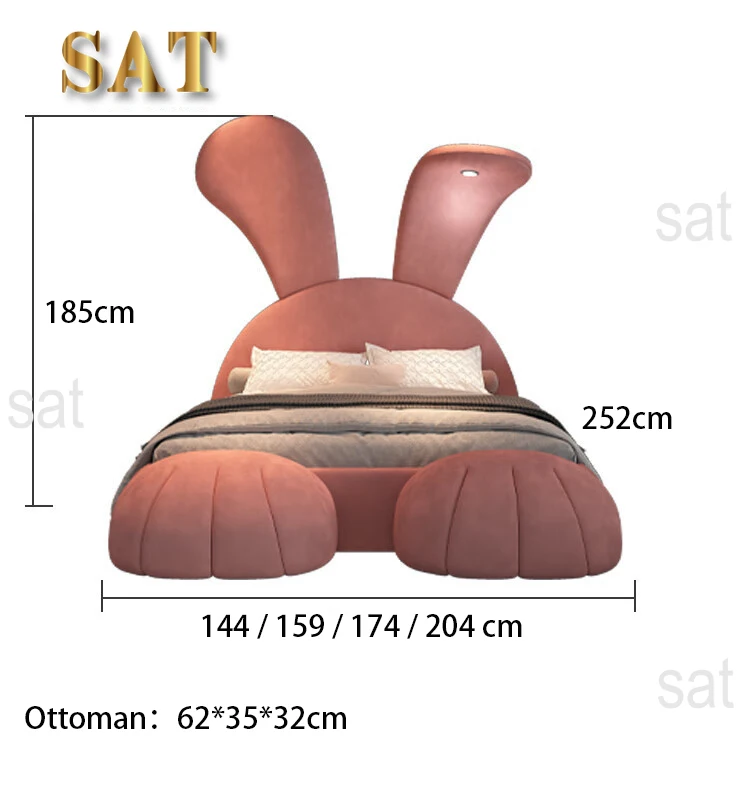 #For designer girl rabbit bed high-end fabric children's bed with night light modern popular double storage children's bed
