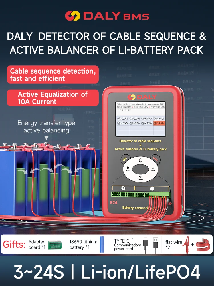 

DALY SMART BMS Equalizer and Detector Of Cable Sequence & Active Balancer Of Li-battery Pack 3~24s Li-lion/LifePo4 battery