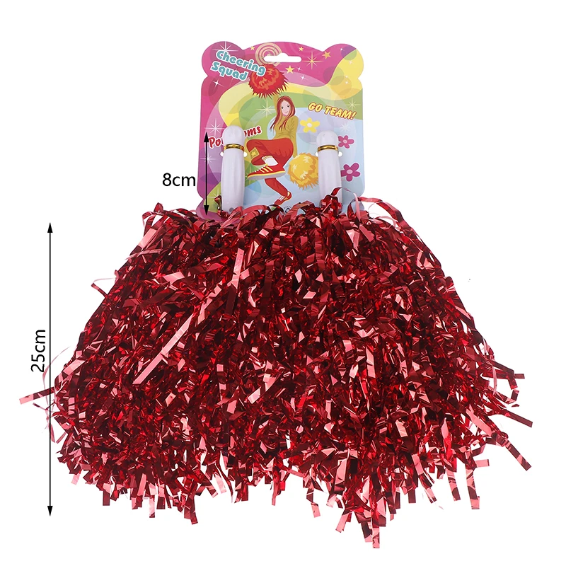 1Pair Cheerleading Pom Poms For Kids Adults Non-Fading Metallic Streamer Pompoms Cheerleader Hand Flowers Dancing Team Sports