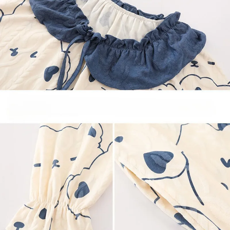 Nightdress Spring Autumn 2023 New Nightgowns Long Sleeved Pajama Skirt Women Pure Cotton Sleepshirts Mid Length Lingerie Pyjamas