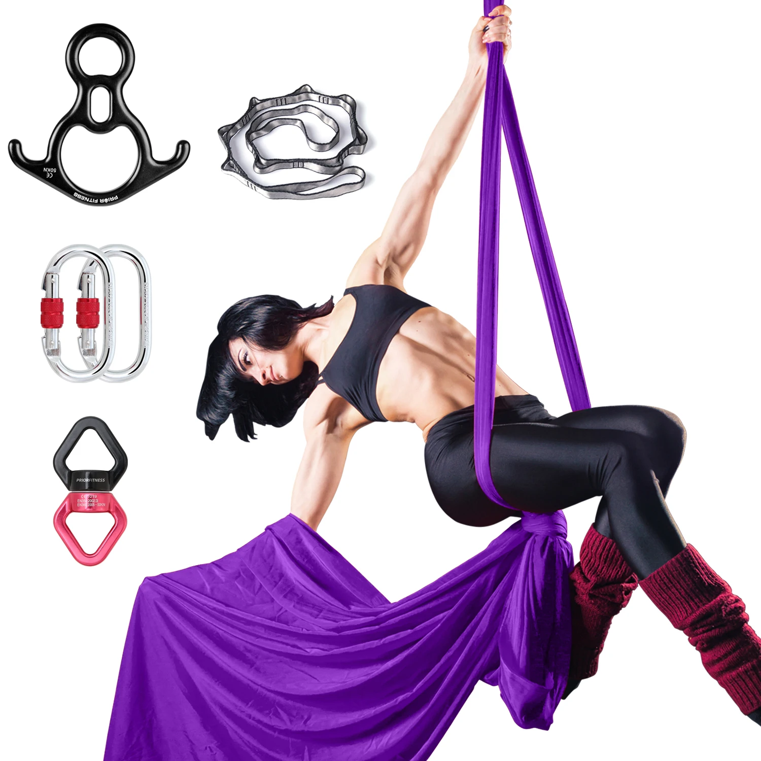 11 Yards Aerial Silks Kit Aerial Swing for Acrobatic Flying Yoga Durable Silks Hardware Swivel All Levels