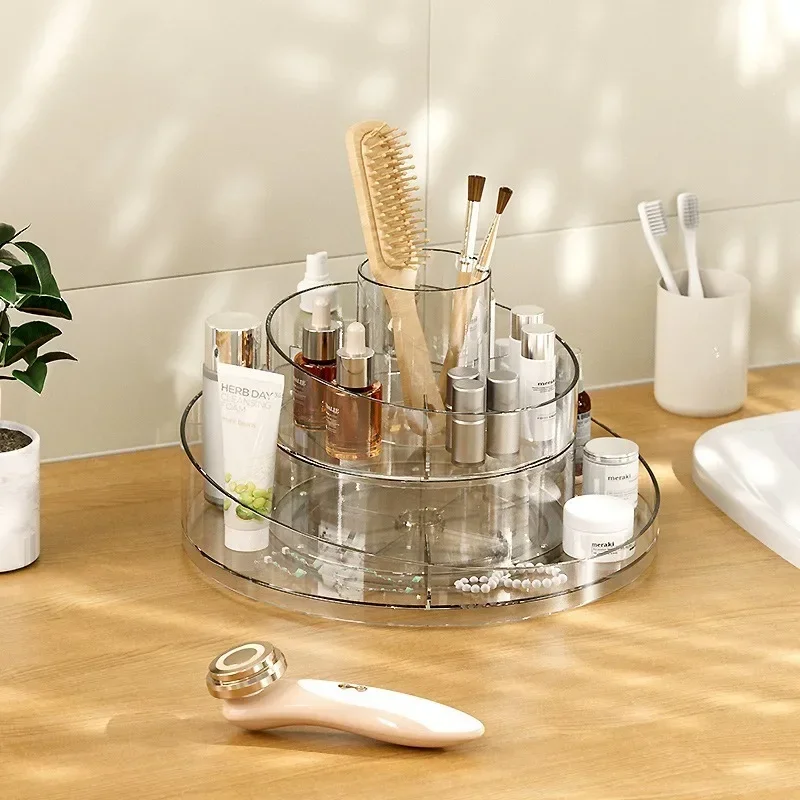 Cosmetics Rotary Storage Box Acrylic Transparent Makeup Flat Storage Rack Desktop Dressing Table Rack storage box makeup organizer makeup storage box cosmetic storage box cosmetics shelf