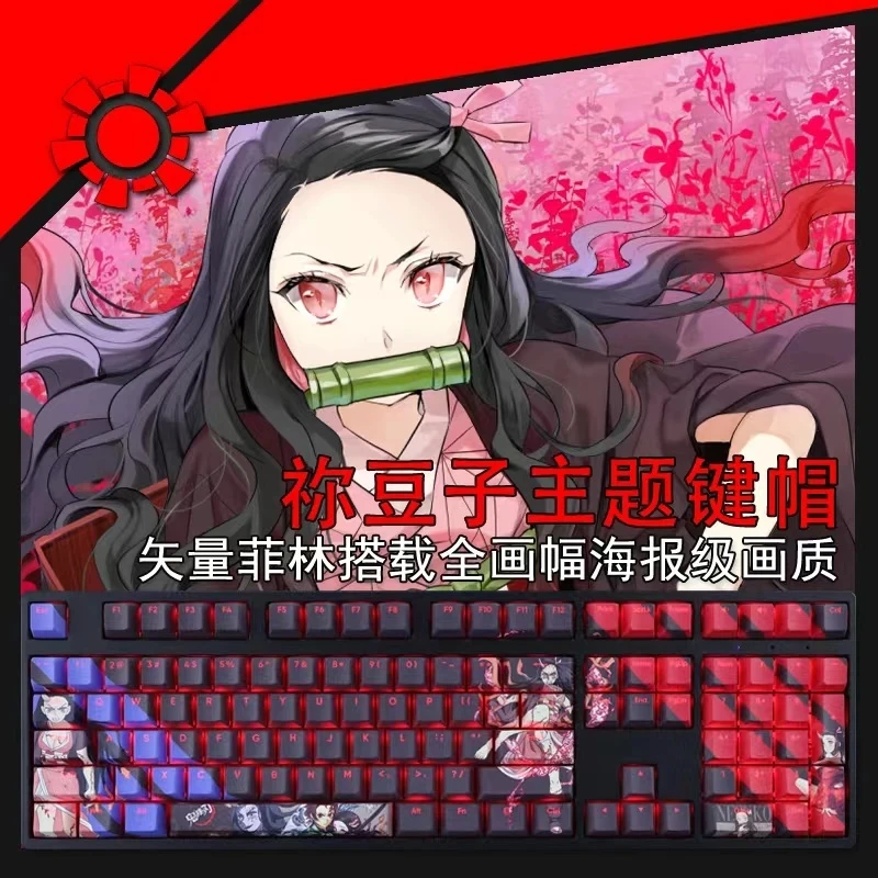 Kamado Nezuko Anime Keycap Pbt Dye Sub Retroiluminado Desenhos Animados Anime Gaming Key Caps para Ansi 61 87 104 108 Chaves Set