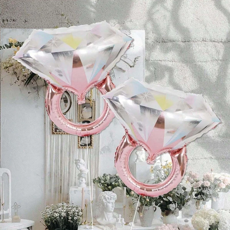 4/2 Stück Hochzeitsdekoration Diamantring Folienballons Verlobung Ehering geformter Ballon Brautparty Junggesellinnenabschied Zubehör – Detail 5
