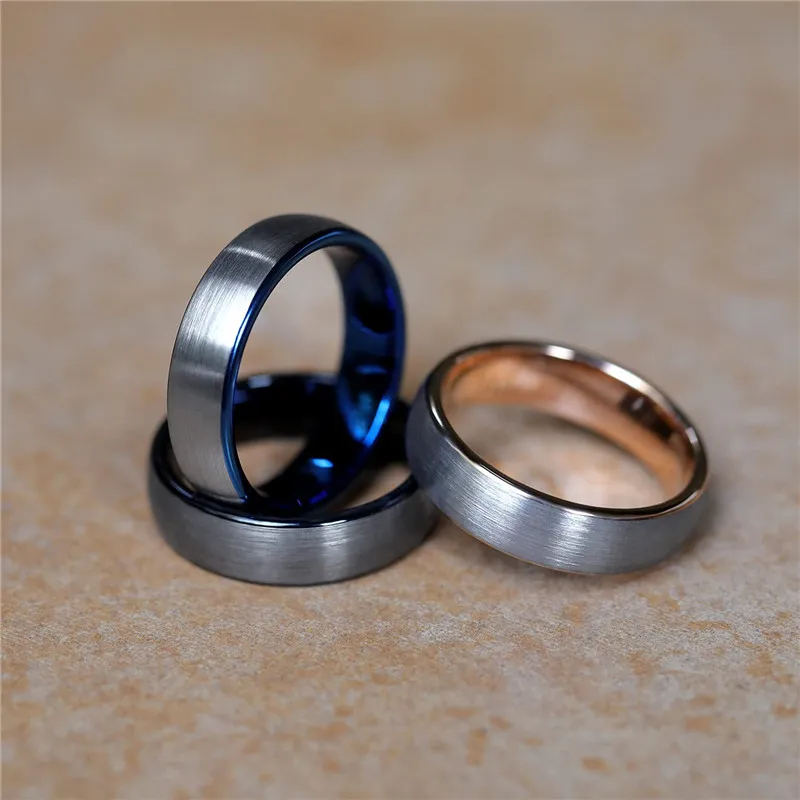 Tigrade Brushed Tungsten Ring Silver/Black/Blue/Rose Gold Color Two Tone Women Ring 6mm Female Wedding Band For Men Women wedding rings finger rings fashion ring couple rings metal rings