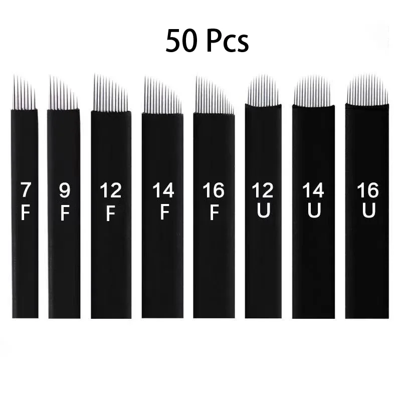 

50Pcs Laminas Nano Tebori Microblading Black 12/14/16/18 Flex U Shape Tattoo Needles Pins Blade for Permanent Makeup Eyebrow Pen