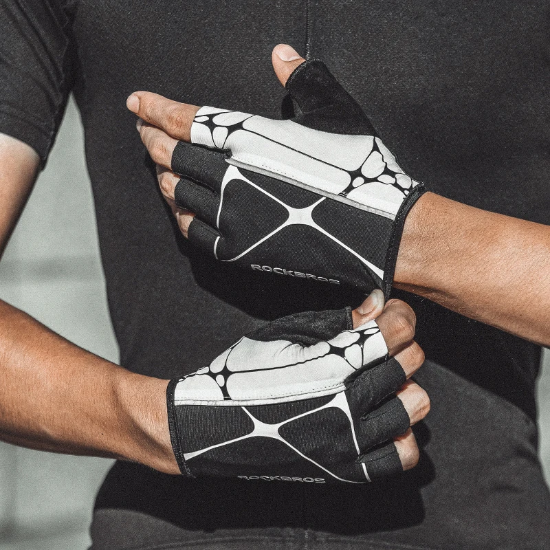 ROCKBROS Bicycle Gloves Breathable Reflective MTB Road Half Finger Bike Gloves Silicone Shock-absorption Cycling Short Gloves 6