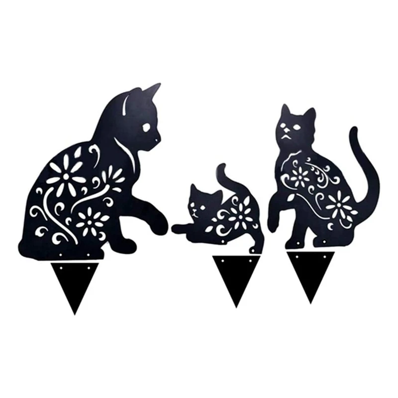 Hot Yo-Art Outdoor Kitten Metal Statue Peg 2D Cat Figure Ground Insert Decor Per Yard Decor Gift Manor Lawn Black Garden Decor