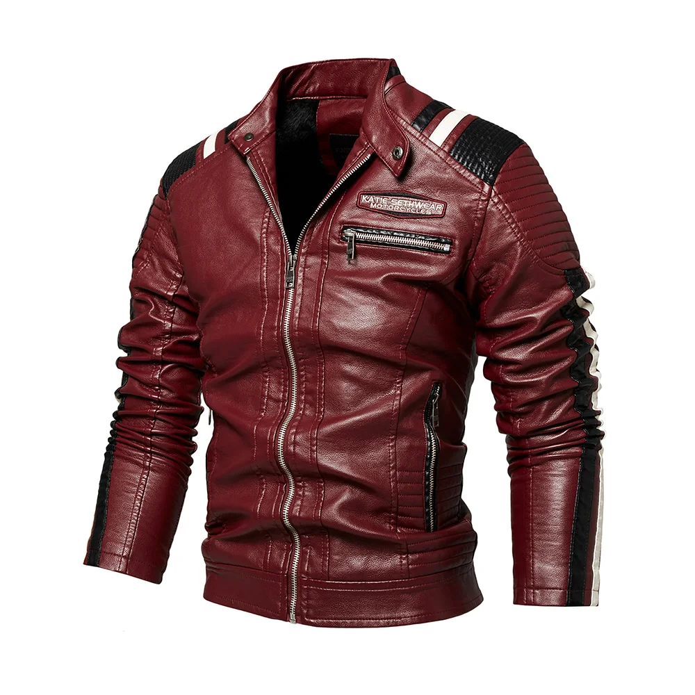 Men's Faux Leather Jacket Motorcycle Jacket Waterproof Windproof PU Moto Vintage Bomber Winter Jacket Men - 3