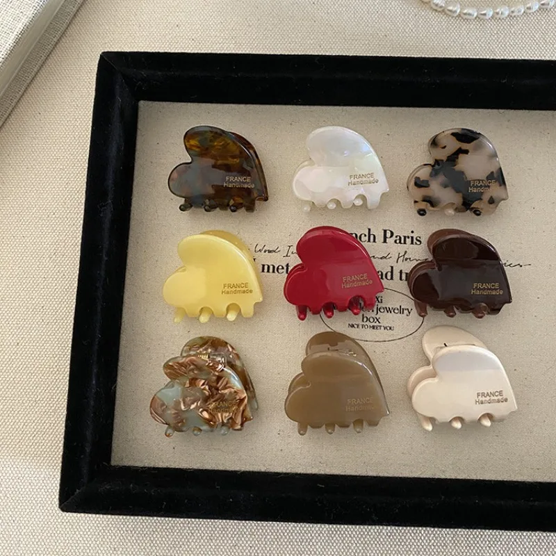 Korean Acetate Hair Claw Clip - Small Love Bow Princess Hairpin, Women's Side Bangs Clip, Elegant Non-Slip Grip Hair Accessory